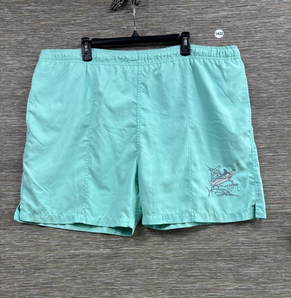 Guy Harvey Swim Shorts Mens XL Blue Elastic Waist Lined Lightweight Back Pocket